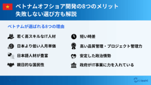 アイキャッチ。ベトナムオフショア開発のメリット8つ記載
